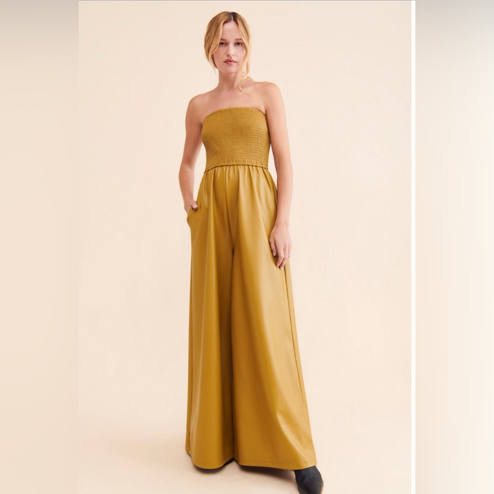 Pilcro Strapless Mustard Jumpsuit leather